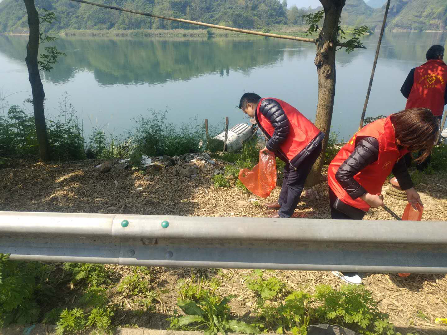 河滨路爱国卫生月党员志愿者清理河道