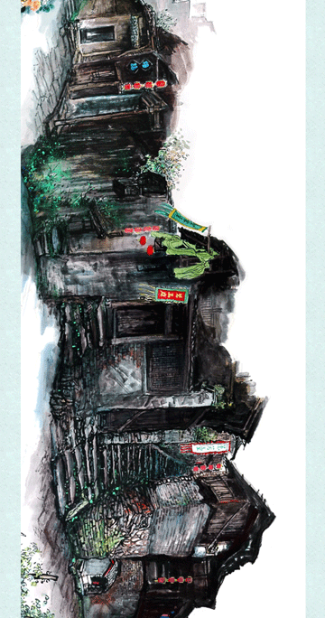 中国画作品洪江古商城