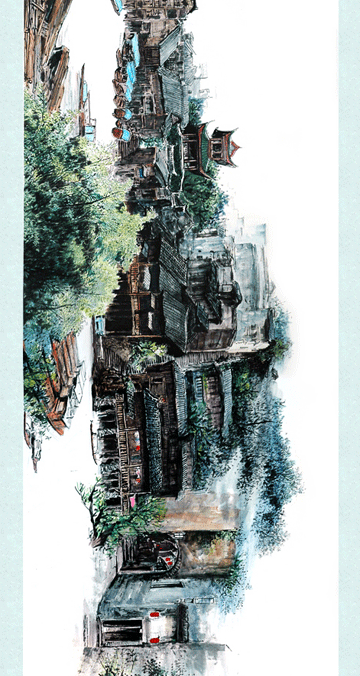 中国画作品洪江古商城